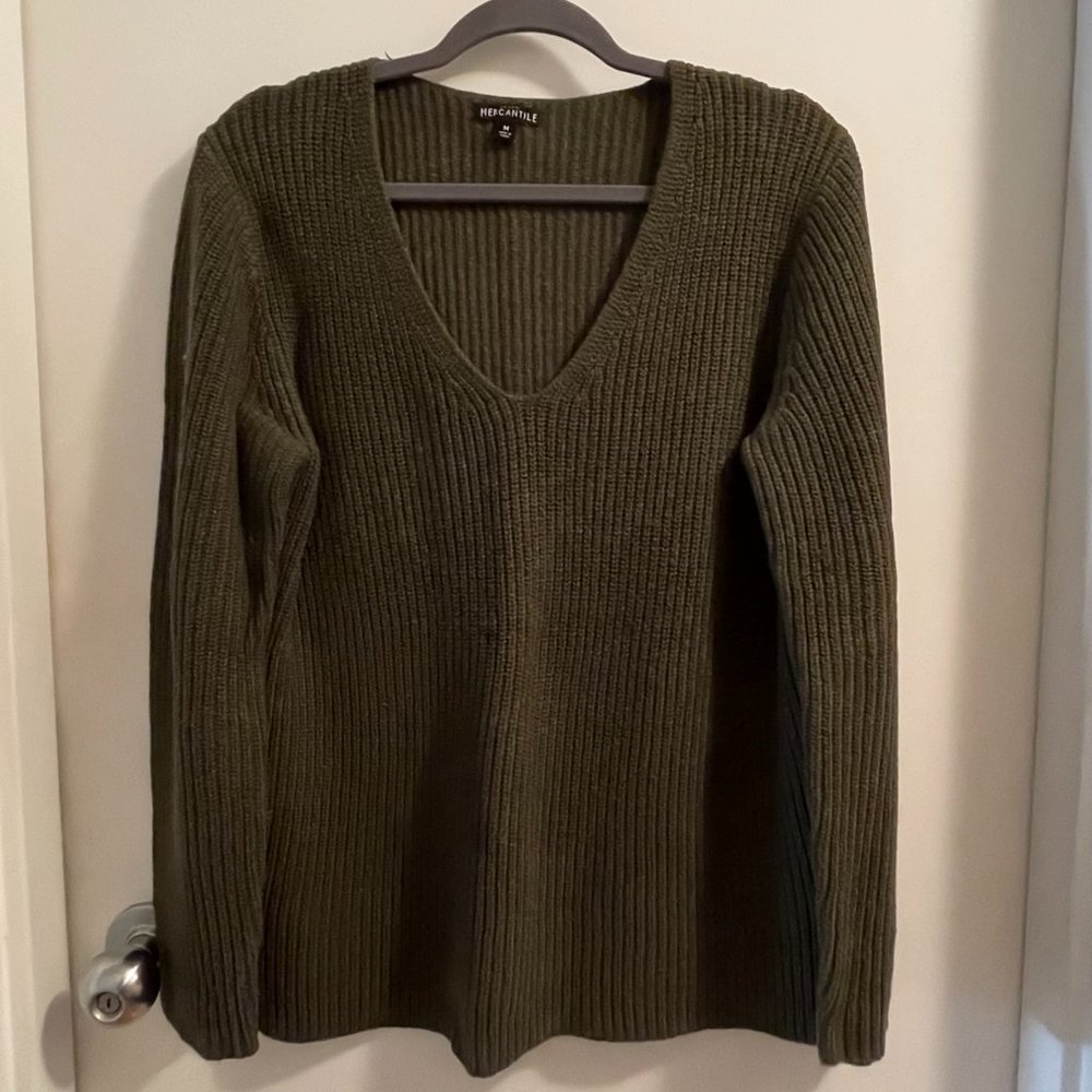 J. Crew Olive Green Oversized V-Neck Sweater